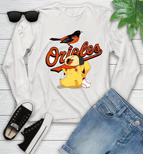 MLB Pikachu Baseball Sports Baltimore Orioles Youth Long Sleeve 12