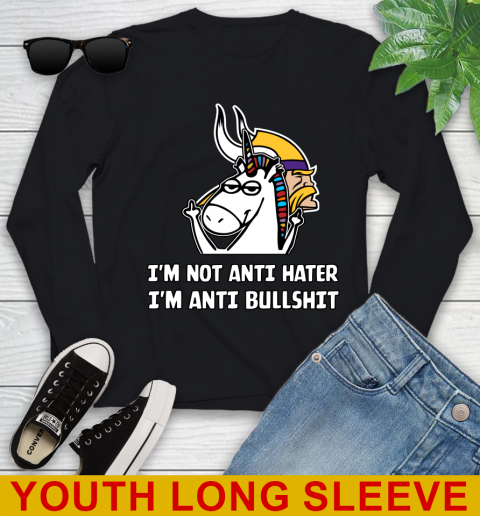 Minnesota Vikings NFL Football Unicorn I'm Not Anti Hater I'm Anti Bullshit Youth Long Sleeve 2