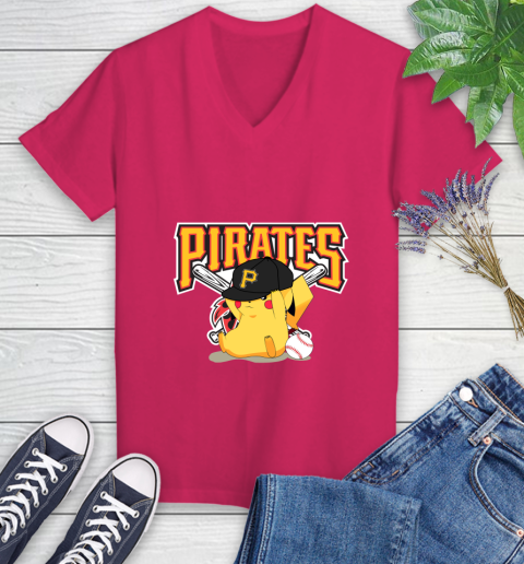 MLB Pikachu Baseball Sports Pittsburgh Pirates Women's V-Neck T-Shirt 9