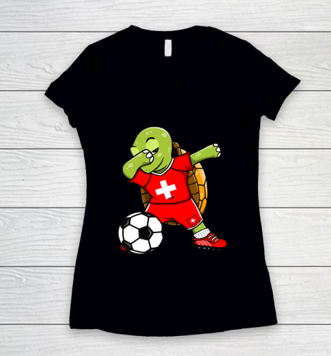 Dabbing Turtle Switzerland Soccer Fans Jersey Swiss Football Women's V-Neck T-Shirt