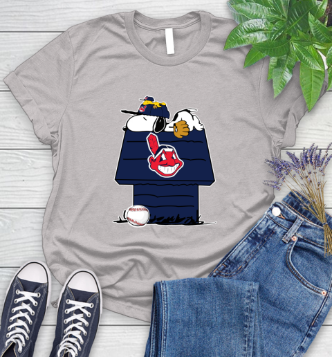 MLB Cleveland Indians Snoopy Woodstock The Peanuts Movie Baseball T Shirt Women's T-Shirt 10