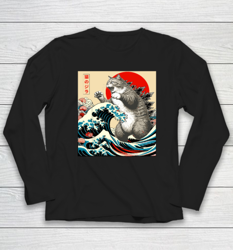 Catzilla Cat Japanese Art Funny Cat Long Sleeve T-Shirt