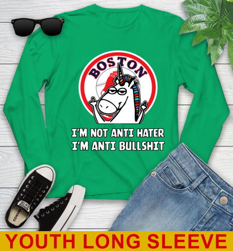 Boston Red Sox MLB Baseball Unicorn I'm Not Anti Hater I'm Anti Bullshit Youth Long Sleeve 7