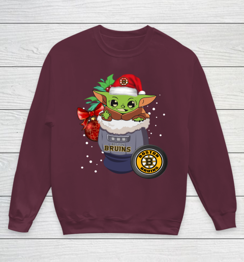 Boston Bruins Christmas Baby Yoda Star Wars Funny Happy NHL Youth Sweatshirt 5