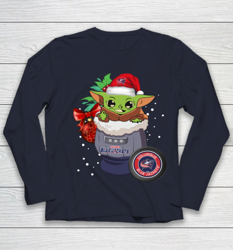 Columbus Blue Jackets Christmas Baby Yoda Star Wars Funny Happy NHL Youth Long Sleeve 3