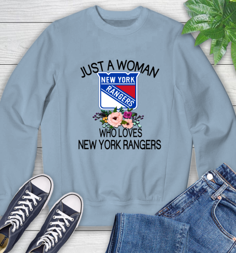 NHL Just A Woman Who Loves New York Rangers Hockey Sports Sweatshirt 5