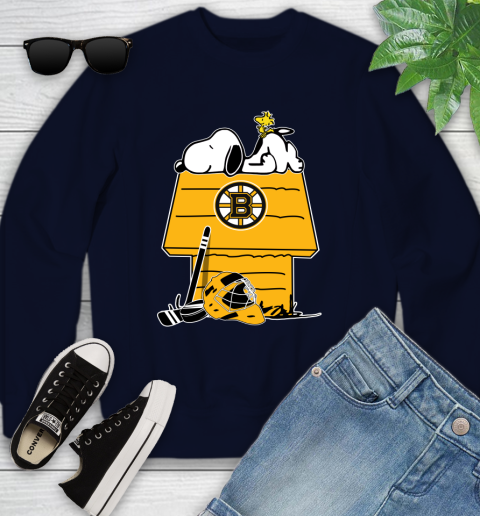 Boston Bruins NHL Hockey Snoopy Woodstock The Peanuts Movie Youth Sweatshirt 3