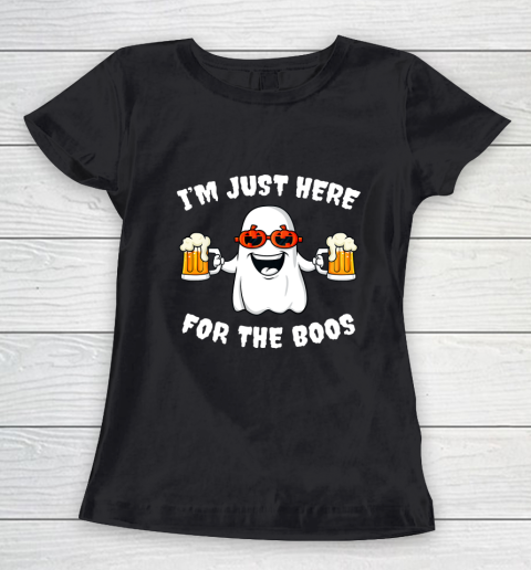 Halloween Im Just Here For The Boos Funny Ghost Holding Beer Women's T-Shirt