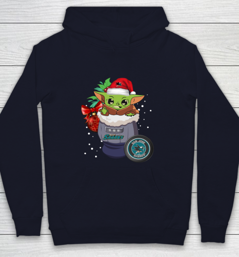 San Jose Sharks Christmas Baby Yoda Star Wars Funny Happy NHL Youth Hoodie 3