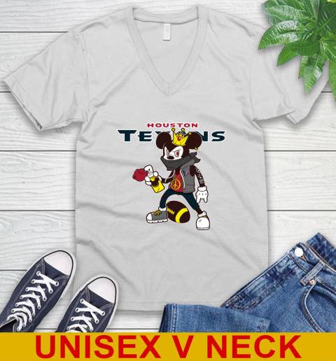 Houston Texans NFL Football Mickey Peace Sign Sports V-Neck T-Shirt