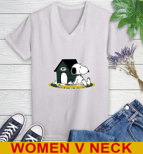 NFL Football Green Bay Packers Snoopy The Peanuts Movie Shirt Women's V-Neck T-Shirt