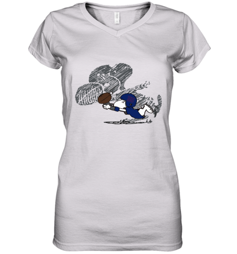 New York Giants Snoopy Plays The Football Game Women's V-Neck T-Shirt