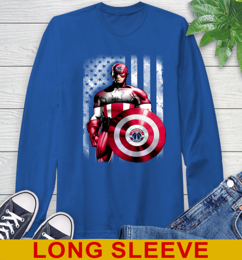 Washington Wizards NBA Basketball Captain America Marvel Avengers American Flag Shirt Long Sleeve T-Shirt 11