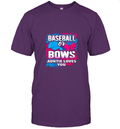 jotx womens baseball or bows auntie loves you gender reveal pink or blue jersey t shirt 60 front team purple