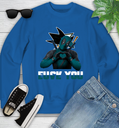 NHL San Jose Sharks Deadpool Love You Fuck You Hockey Sports Youth Sweatshirt 7