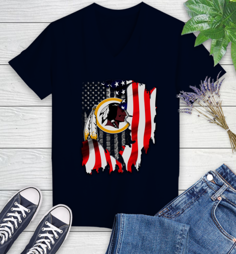 Washington Redskins NFL Football American Flag Women's V-Neck T-Shirt 2