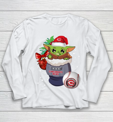 Cincinnati Reds Christmas Baby Yoda Star Wars Funny Happy MLB Youth Long Sleeve 2
