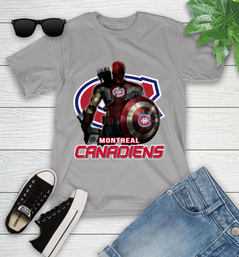 NHL Captain America Thor Spider Man Hawkeye Avengers Endgame Hockey Montreal Canadiens Youth T-Shirt 4