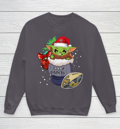 New Orleans Saints Christmas Baby Yoda Star Wars Funny Happy NFL Youth Sweatshirt 6