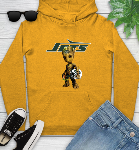 New York Jets NFL Football Groot Marvel Guardians Of The Galaxy Youth Hoodie 3