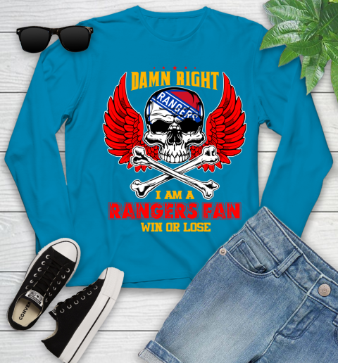 NHL Damn Right I Am A New York Rangers Win Or Lose Skull Hockey Sports Youth Long Sleeve 8