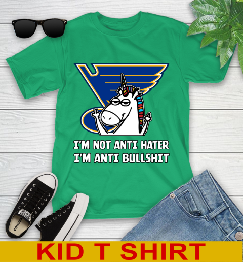 St.Louis Blues NHL Hockey Unicorn I'm Not Anti Hater I'm Anti Bullshit Youth T-Shirt 6