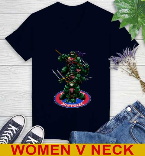 NBA Basketball Detroit Pistons Teenage Mutant Ninja Turtles Shirt Women's V-Neck T-Shirt 3
