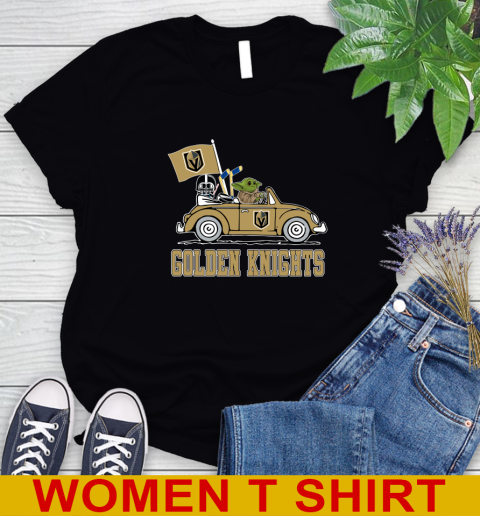 NHL Hockey Vegas Golden Knights Darth Vader Baby Yoda Driving Star Wars Shirt Women's T-Shirt 2