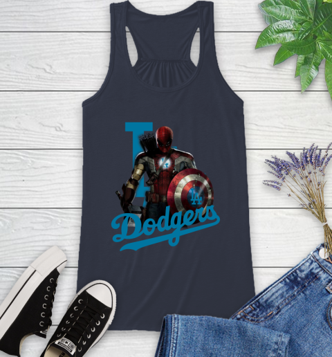 MLB Captain America Thor Spider Man Hawkeye Avengers Endgame Baseball Los Angeles Dodgers Racerback Tank 12