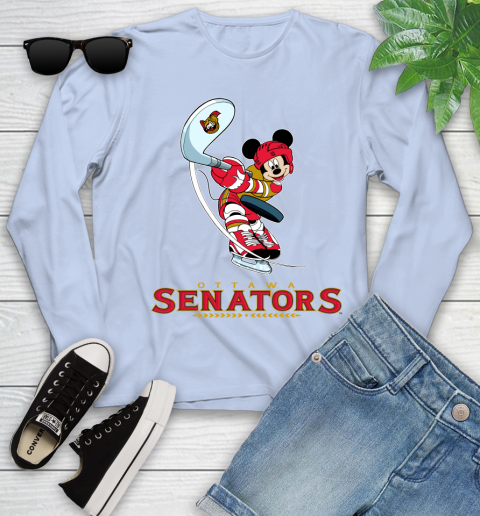 NHL Hockey Ottawa Senators Cheerful Mickey Mouse Shirt Youth Long Sleeve 9