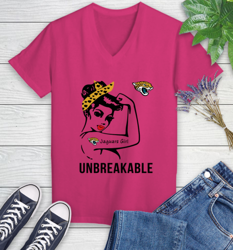 NFL Jacksonville Jaguars Girl Unbreakable Football Sports Women's V-Neck T-Shirt 5
