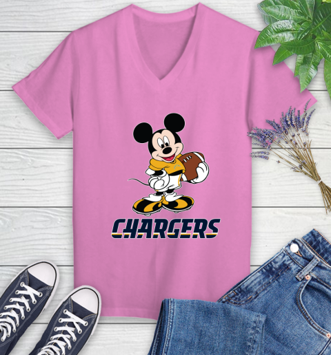 NFL Football Los Angeles Chargers Cheerful Mickey Mouse Shirt Women's V-Neck T-Shirt 12