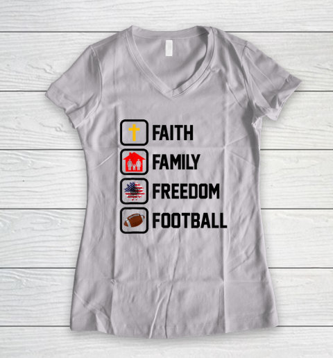 Faith Family Freedom Football Christian Women's V-Neck T-Shirt