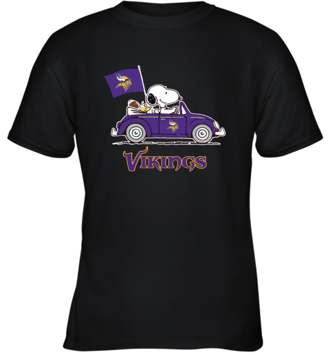 Snoopy And Woodstock Ride The Minnesota Vikings Car NFL Youth T-Shirt
