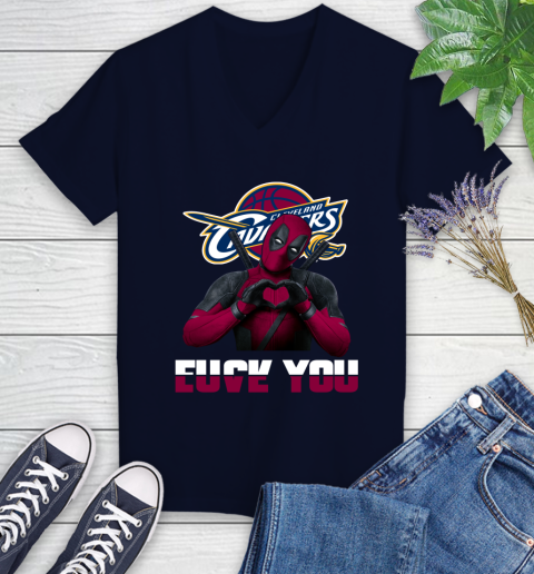 NBA Cleveland Cavaliers Deadpool Love You Fuck You Basketball Sports Women's V-Neck T-Shirt 2