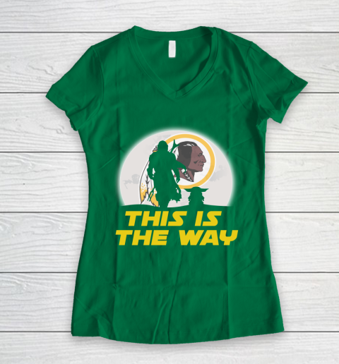 Washington Redskins NFL Football Star Wars Yoda And Mandalorian This Is The Way Women's V-Neck T-Shirt 3