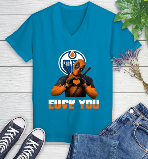 NHL Edmonton Oilers Deadpool Love You Fuck You Hockey Sports Women's V-Neck T-Shirt 7