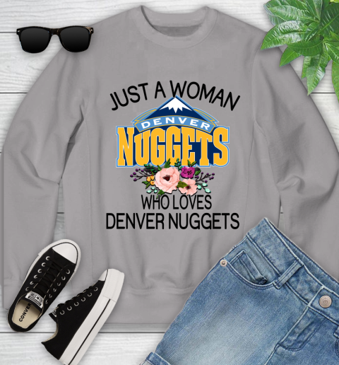 NBA Just A Woman Who Loves Denver Nuggets Basketball Sports Youth Sweatshirt 2