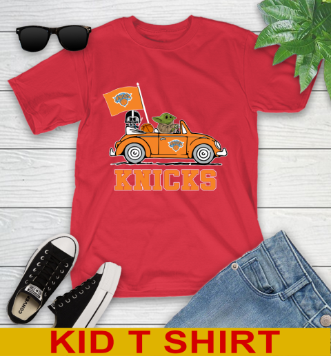 NBA Basketball New York Knicks Darth Vader Baby Yoda Driving Star Wars Shirt Youth T-Shirt 10