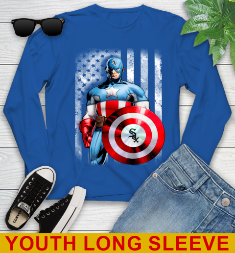 Chicago White Sox MLB Baseball Captain America Marvel Avengers American Flag Shirt Youth Long Sleeve 10