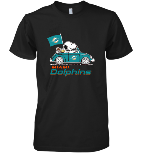 Snoopy And Woodstock Ride The Miami Dolphins Car NFL Premium Men's T-Shirt