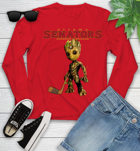 Ottawa Senators NHL Hockey Groot Marvel Guardians Of The Galaxy Youth Long Sleeve 11