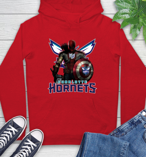 Charlotte Hornets NBA Basketball Captain America Thor Spider Man Hawkeye Avengers Hoodie 10