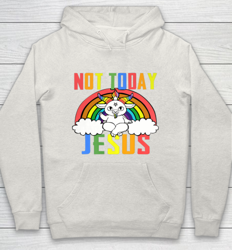 Unicorn Rainbow Not Today Jesus Premium Hoodie 12