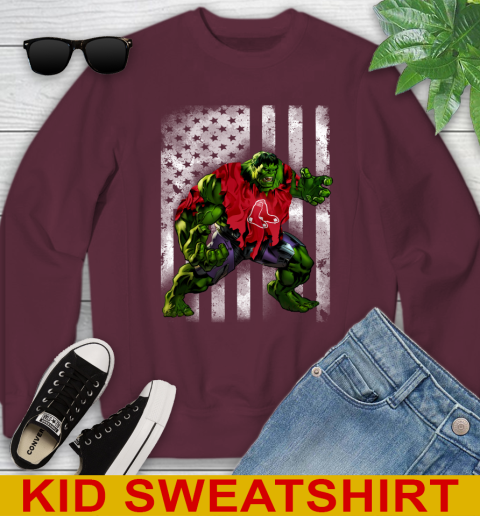 Boston Red Sox Hulk Marvel Avengers MLB Baseball American Flag Youth Sweatshirt 4