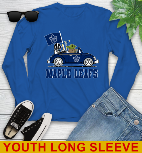 NHL Hockey Toronto Maple Leafs Darth Vader Baby Yoda Driving Star Wars Shirt Youth Long Sleeve 10