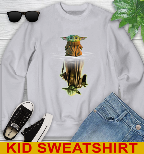 Mandalorian Baby Yoda star wars water reflection Youth Sweatshirt 3