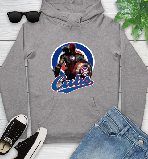 MLB Captain America Thor Spider Man Hawkeye Avengers Endgame Baseball Chicago Cubs Youth Hoodie 6