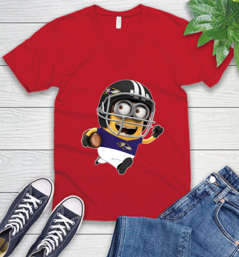 NFL Baltimore Ravens Minions Disney Football Sports V-Neck T-Shirt 7