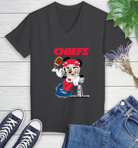 NFL Kansas city chiefs Mickey Mouse Disney Super Bowl Football T Shirt Women's V-Neck T-Shirt 8